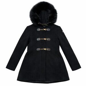 1 Madison Cashmere Blend Peacoat GENUINE Fox Fur Hood Black Coat Women’s 8